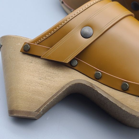 Isabel Marant Titya Clogs Mid-Heel Studded Camel Leather stud wood Sz 6 36 new - Picture 8 of 10